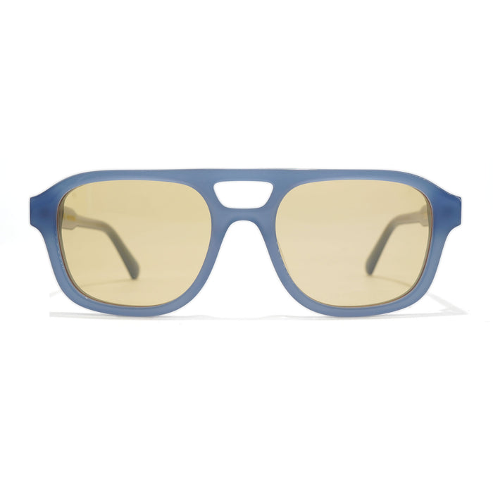 Banoy squared navigator sunglasses in Sky bio-acetate with amber lenses by Ballo